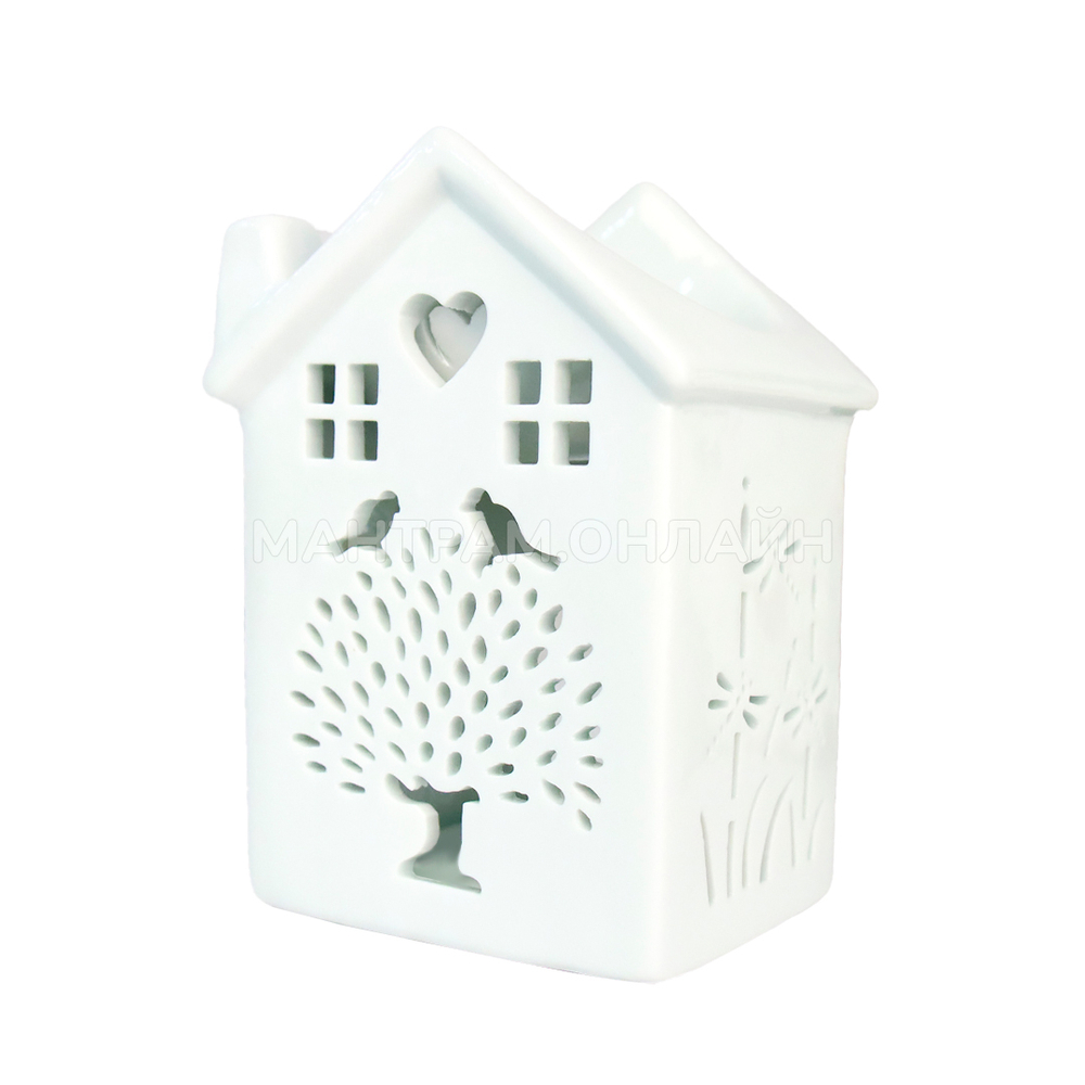 Аромалампа Домик Дерево с птичками и сердцем цвет белый 12,5 см