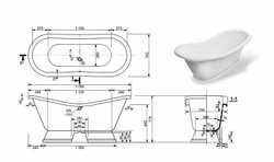 Ванна из литьевого мрамора Эстет Бостон 180х74 на подиуме белая, ФР-00001046