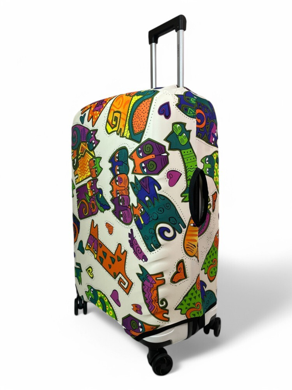 Чехол на чемодан 28", цвет белый/разноцветный, Коты