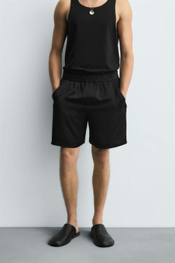 ZARA АТЛАСНЫЕ ШОРТЫ-БЕРМУДЫ СВОБОДНОГО КРОЯ, ЧЕРНЫЙ