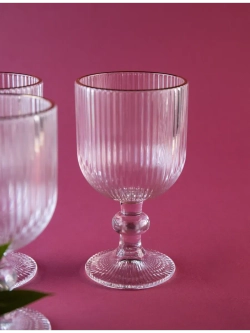 Набор ребристых бокалов вина, 380 мл. 6 шт. с золотой каймой