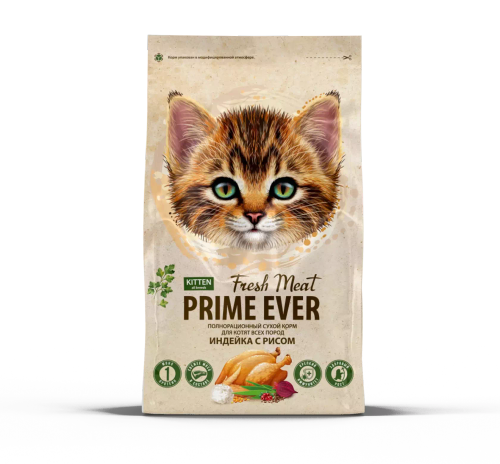 Сухой корм PRIME EVER Fresh Meat Kitten для котят, индейка с рисом, 370 г