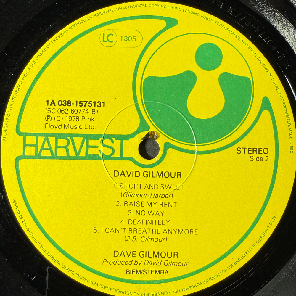 David Gilmour ‎– David Gilmour (Европа 1983г.)