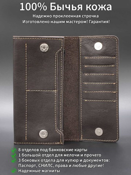 Кошелек из натуральной темно-коричневой кожи кастиэль