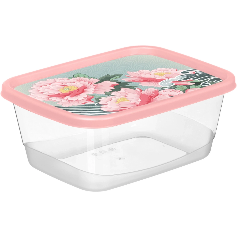 Контейнер для продуктов прямоугольный 0,5л с декором «Сад пионов» (розовый) 223151508/04