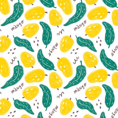 Бесшовный паттерн с яркими фруктами манго. Тропическая летняя иллюстрация