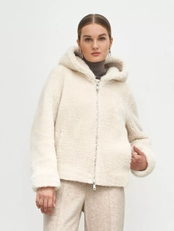 Искусственная шуба с капюшоном, жемчужная, Северина