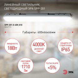Линейный светодиодный светильник ЭРА SPP-201-0-40K-018 18Вт 4000К 1710Лм IP65 600 матовый