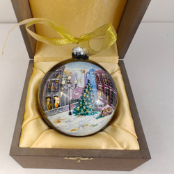 Шар новогодний с круговой росписью Палех "Москва. Арбат" в футляре