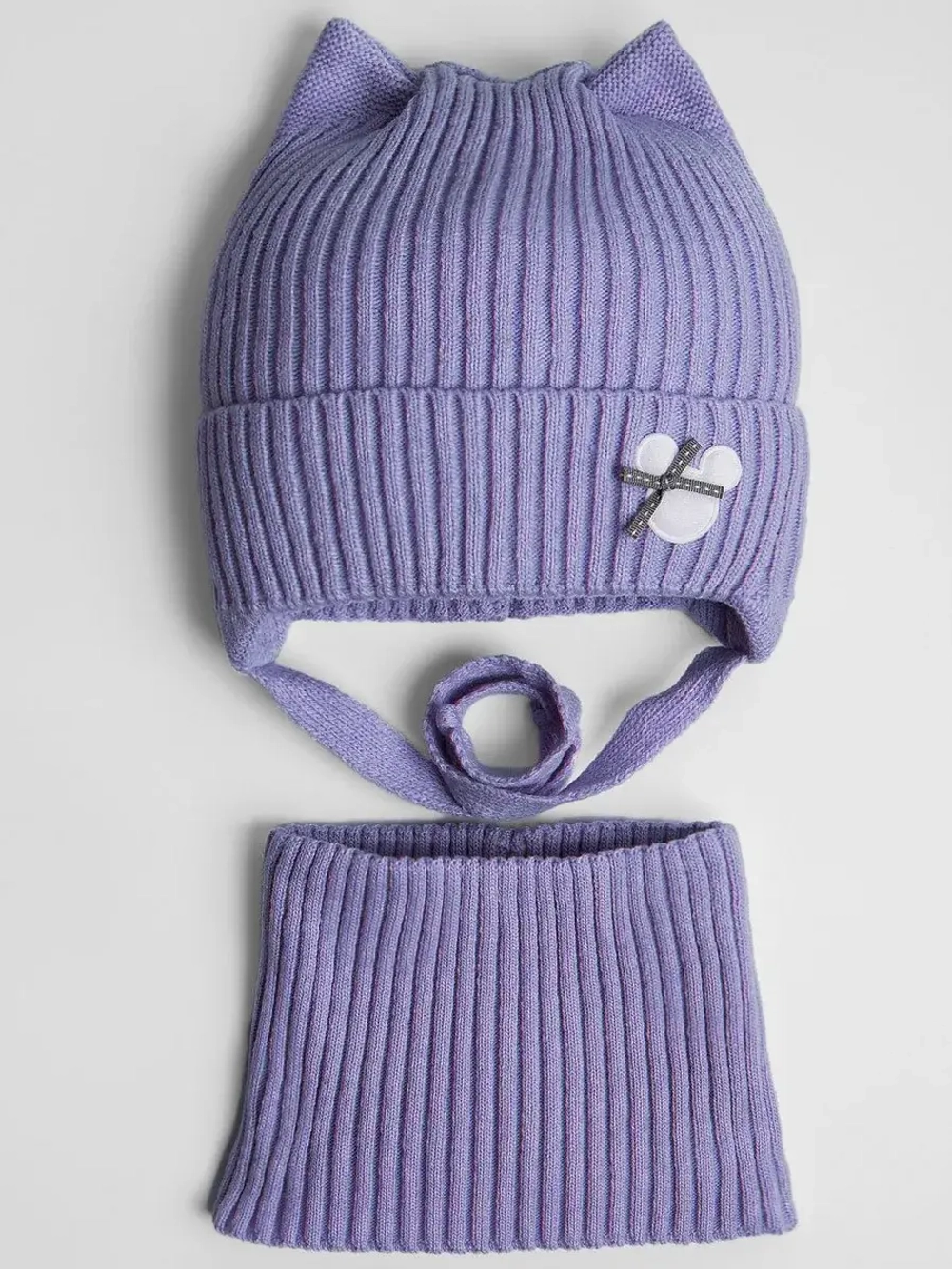 Шапка и снуд для девочки с ушками на завязках