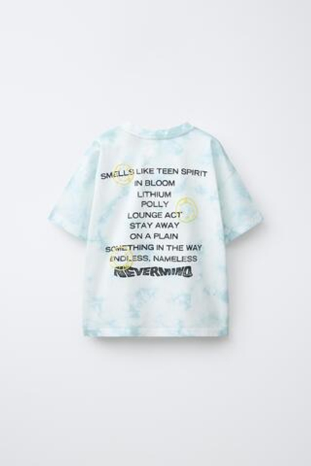 ZARA ФУТБОЛКА TIE DYE С ПРИНТОМ NIRVANA ®, СИНИЙ