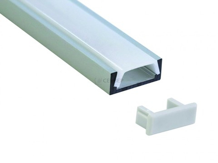 Профиль накладной алюминиевый для светодиодной ленты, в комплекте с матовым экраном, заглушками и крепежем, 16х6х2000 мм