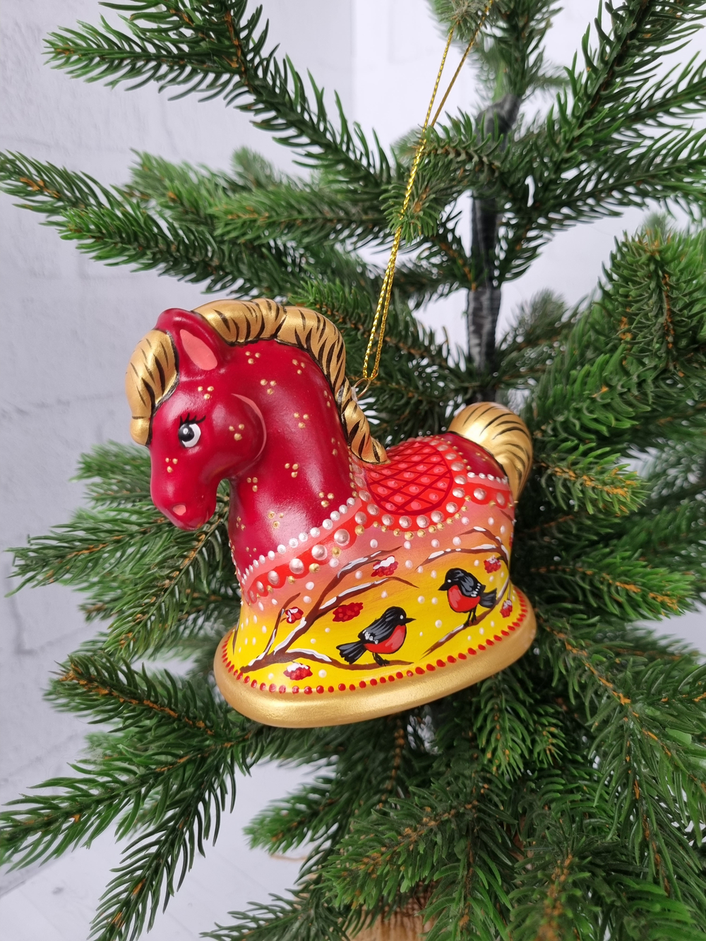 Лошадка- колокол ёлочная игрушка из фарфора