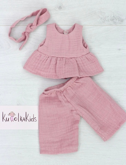 Костюм из муслина цвета "пудра" для Бетти, 30 см