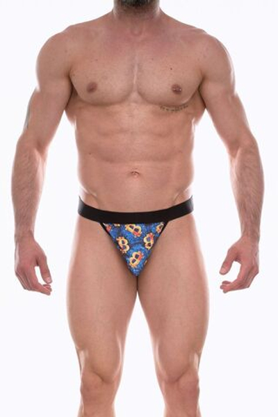 Синие мужские трусы-тонги с принтом (Размер: L) (Цвет: синий)