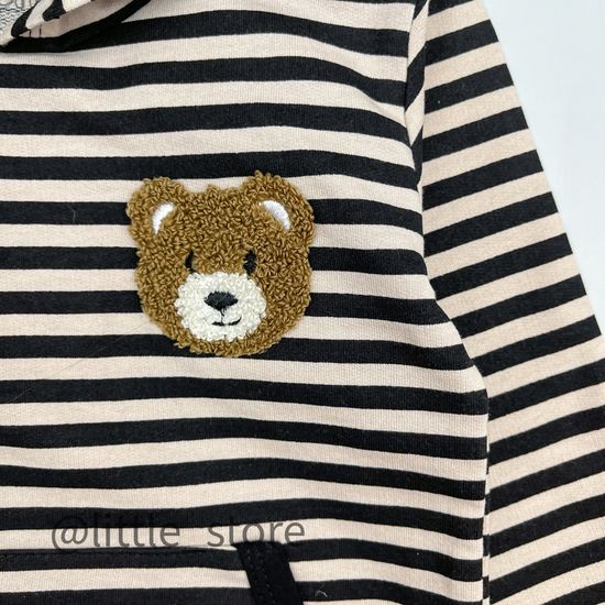 Худи из футера(тонкого) "Медвежонок" черный/бежевый