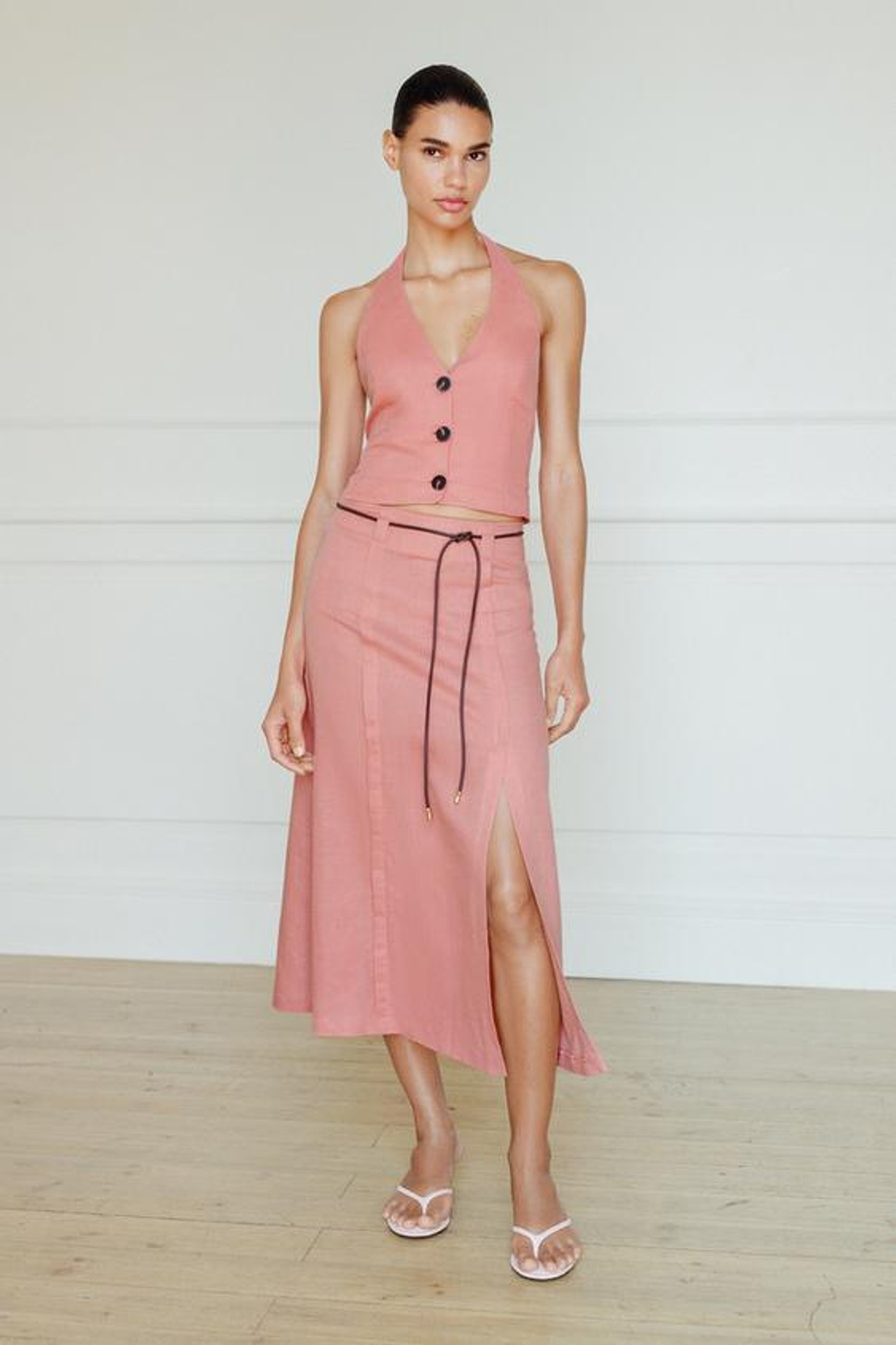 ZARA ЮБКА-МИДИ С РЕМНЕМ И ЛЬНОМ, МАРСАЛА