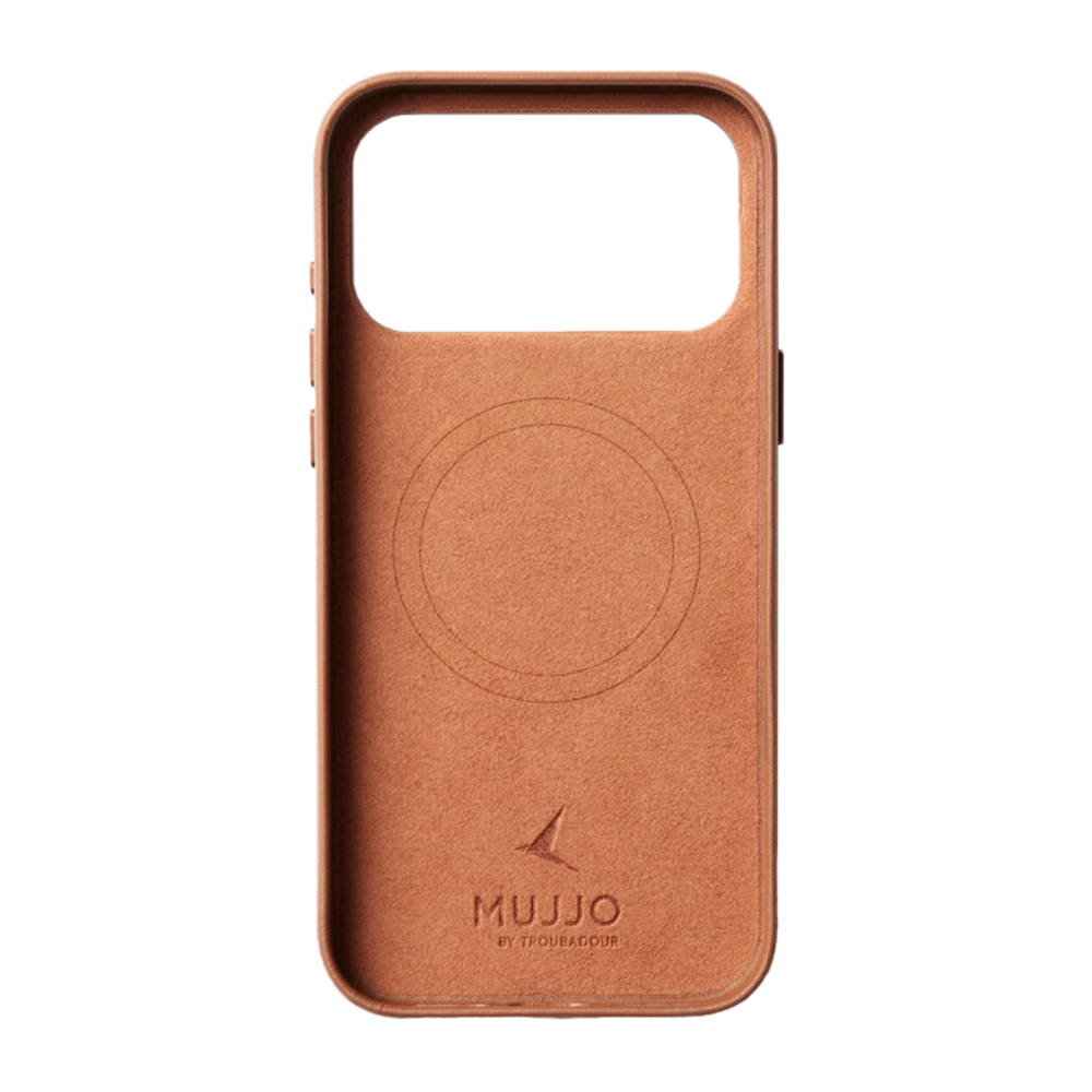 Кожаный чехол MagSafe с картхолдером Mujjo Full Leather Wallet Case для iPhone 17 Pro Max Чехол из натуральной телячьей велюровой цельнозерновой кожи с мелкозернистой фактурой и сенсорной накладкой для Контроллера камеры. Есть встроенный картхолдер — вмещ