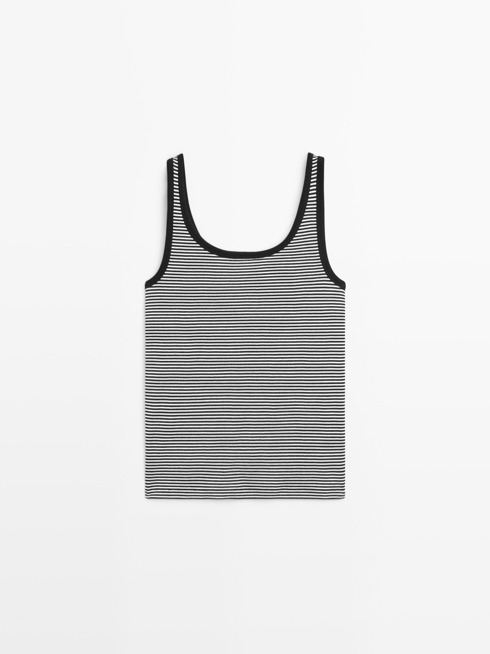 Massimo Dutti Топ из хлопка с деталью в полоску, черный