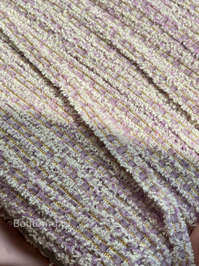 Тесьма твидовая лавандовая (сиреневая, фиолетовая) с золотым люрексом