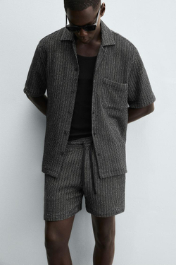 ZARА РУБАШКА JACQUARD С ТЕКСТУРОЙ, МОРСКОЙ СИНИЙ