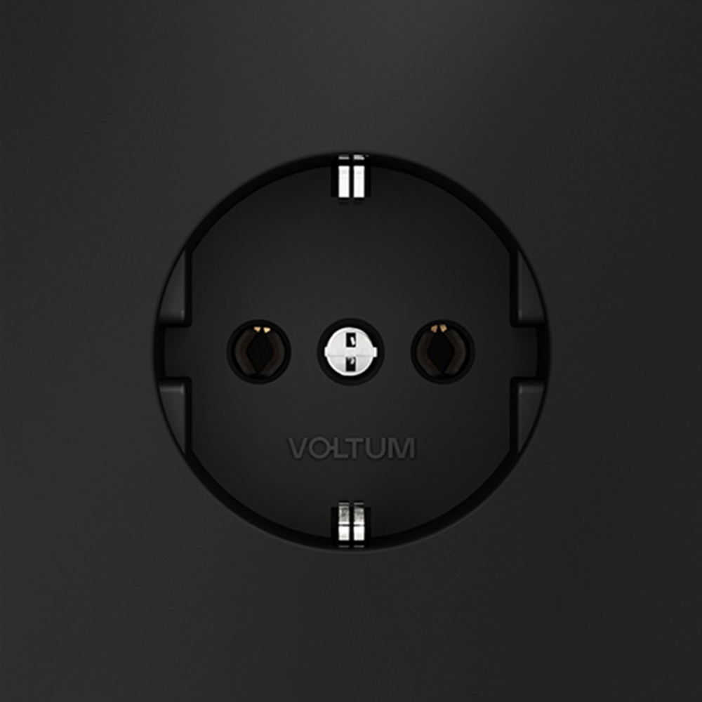 Розетка встраиваемая VOLTUM S70 с заземлением 16А, (черный матовый)