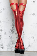 Красные блестящие чулки, SM (42-44) (Цвет: красный)