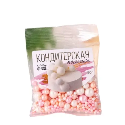 Кондитерская посыпка "Нежный блеск": розовая, белоснежная, 50 г