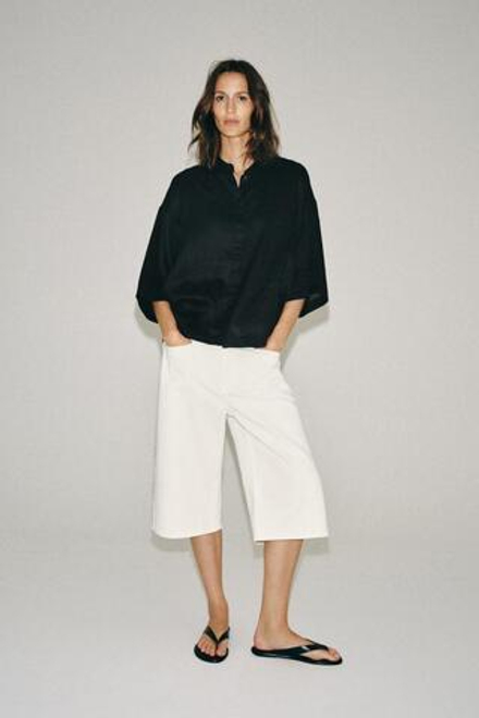 ZARA СТРУЯЩАЯСЯ РУБАШКА ОВЕРСАЙЗ — ZW COLLECTION, ЧЕРНЫЙ