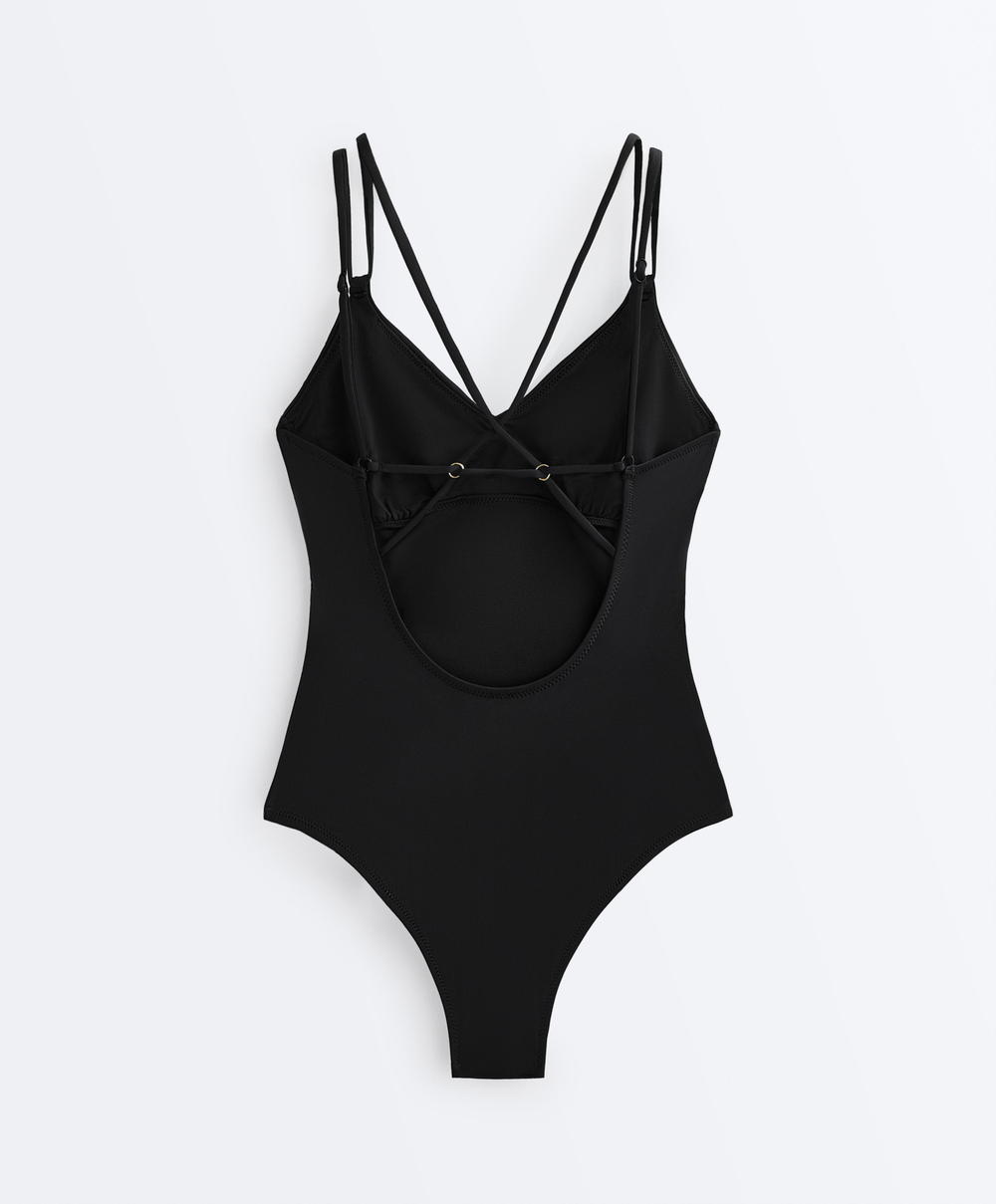 OYSHO Купальник с перекрещивающимися лямками, черный