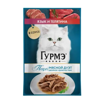 Язык/Телятина в соусе 75г влажный корм для кошек Гурмэ Перл