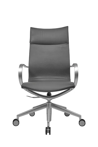 Кресло Mercury HB серая кожа, матовый алюминий