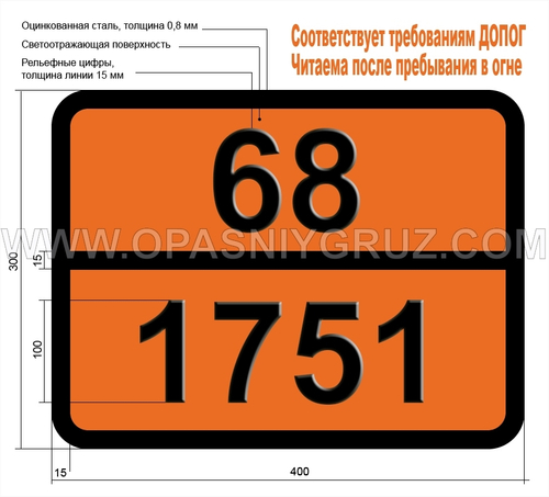 Табличка Опасный груз 68-1751 КИСЛОТА ХЛОРУКСУСНАЯ ТВЕРДАЯ
