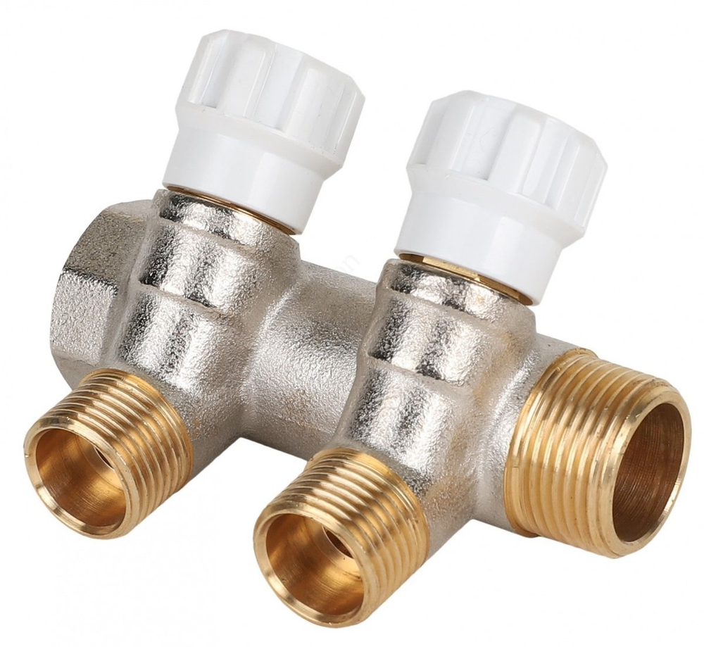 Коллектор латунный с регулирующими вентилями 3/4" x конус 1/2", 2 выхода MVI