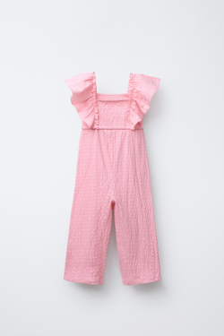 ZARA КОМБИНЕЗОН ИЗ РЕЛЬЕФНОЙ ТКАНИ С ВОЛАНАМИ, ПАСТЕЛЬНО-РОЗОВЫЙ
