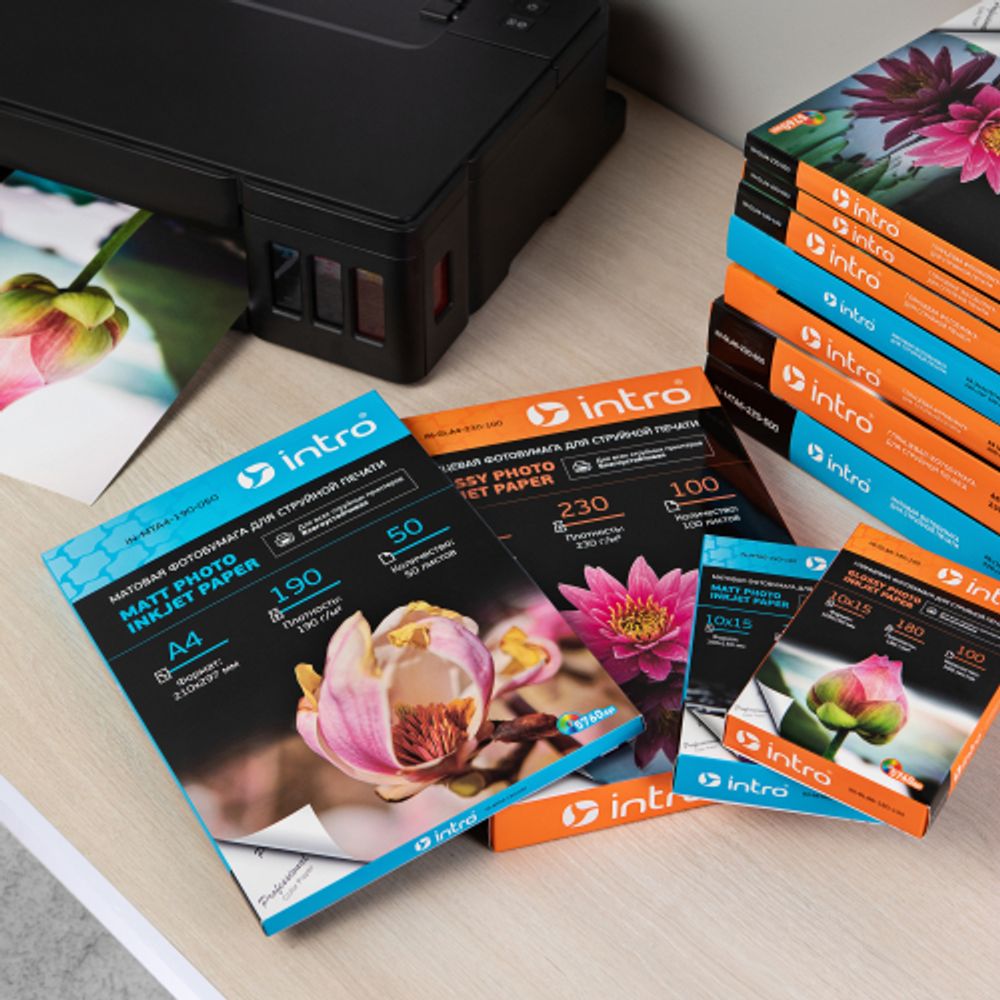 Фотобумага Intro GLA4-230-100 глянцевая 230g/м2 А4 100 листов для струйной печати | Intro