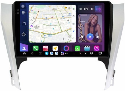 Магнитола Toyota Camry 50 2011-2014 (рамка серебристо-черная) - FarCar GX10-7048B монитор 10.36" 2K QLED на Android 14, TS20, 6+128Гб, CarPlay, 4G SIM-слот