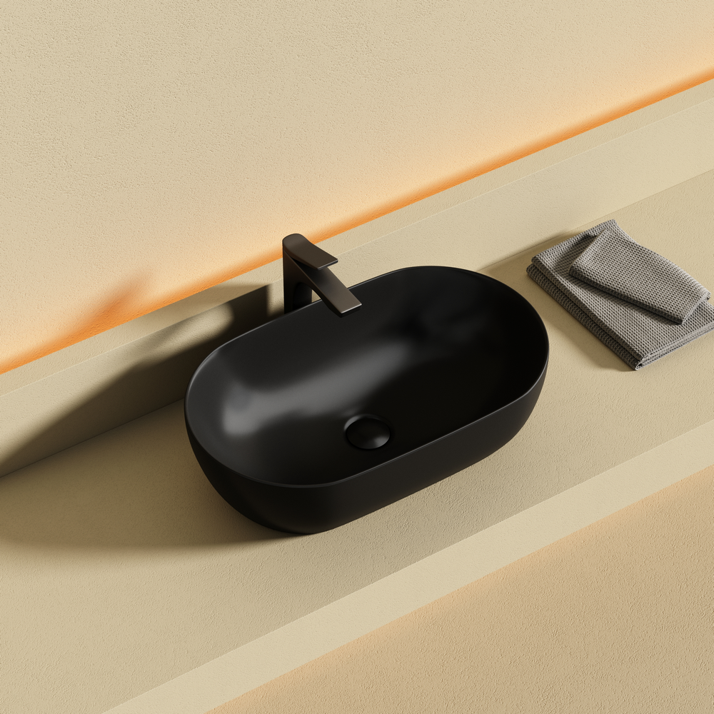 Раковина CERAMICANOVA Twist накладная овальной формы 500x300x140 черный матовый CN12001MB