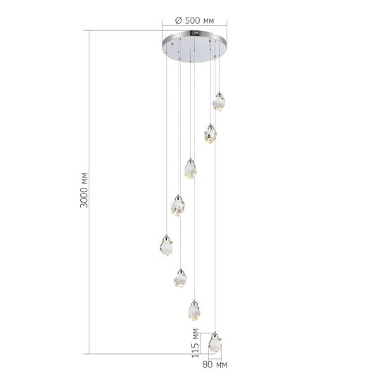 SL6114.103.08 Светильник подвесной ST-Luce Хром/Прозрачный LED 8*3W 3000K CASCATO
