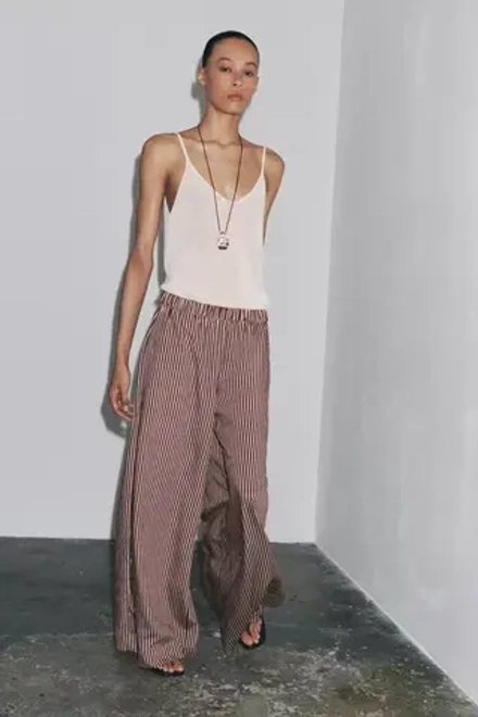 ZARA БРЮКИ СВОБОДНОГО КРОЯ В ПОЛОСКУ — ZW COLLECTION, ЭКРЮ/ГРАНАТОВЫЙ