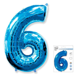 Воздушный шар фольгированный, М40/102см, Flexmetal "Цифра 6", синий, фольга
