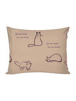 Постельное белье перкаль Сказка "Котики (беж)" 1,5-сп Наволочка 50х70 см 1 шт Простынь на резинке 90x200 см Пододеяльник 145x215 см