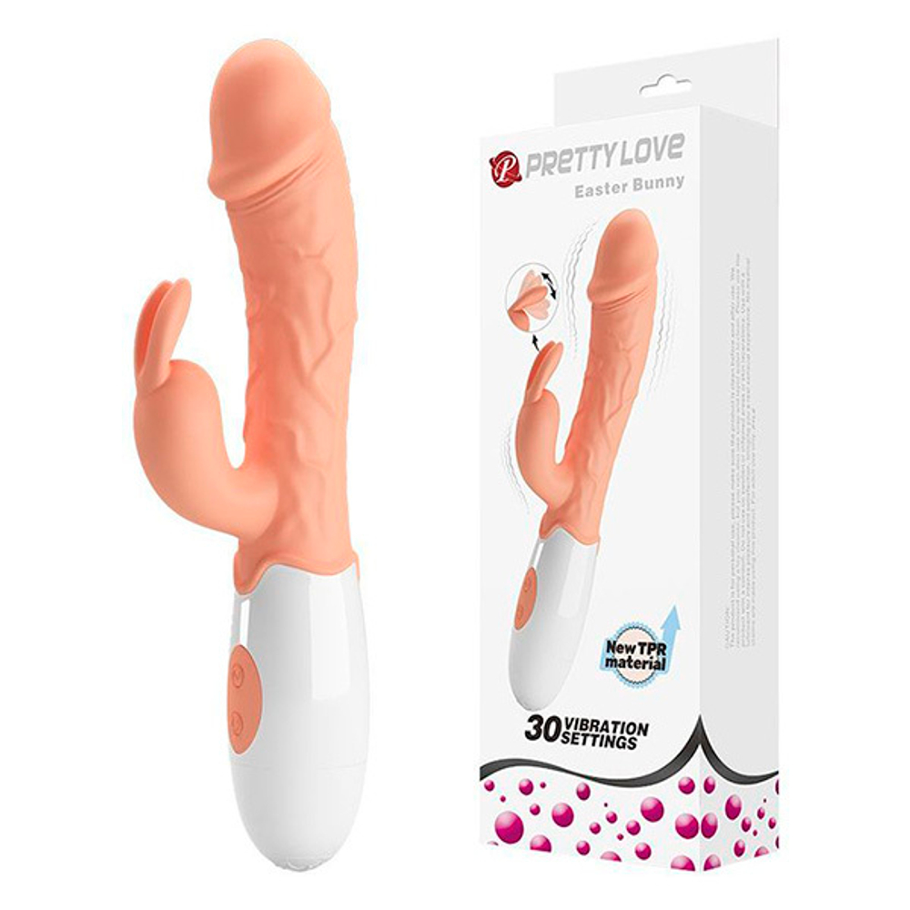 Телесный вибратор с клиторальным стимулятором 19,2см Pretty Love Easter Bunny BI-014962R
