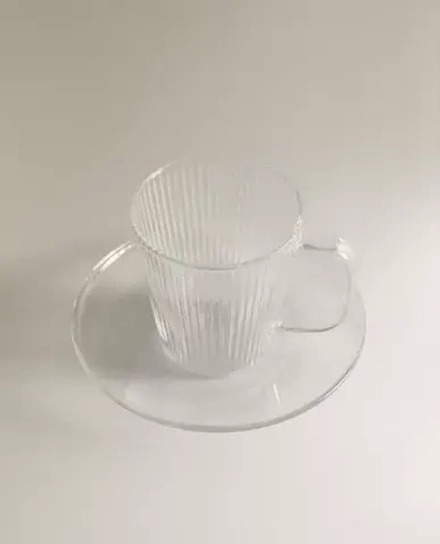 ZARA HOME КОФЕЙНАЯ ЧАШКА И БЛЮДЦЕ ИЗ ТЕРМОСТОЙКОГО СТЕКЛА, ПРОЗРАЧНЫЙ