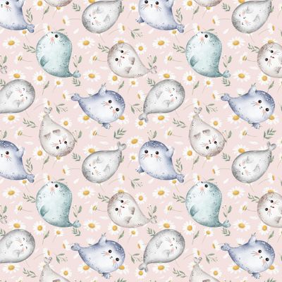 Милые морские котики с ромашками