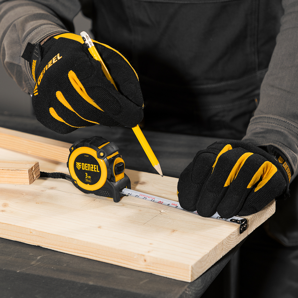 Рулетка 3м х 16мм, автоматич. фиксац., нейлон. покрытие, магнит. зацеп, двухстор. разметка Denzel