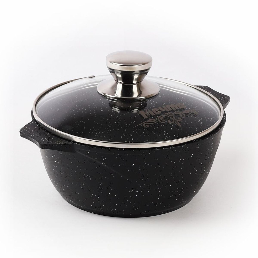Кастрюля алюминий, антиприг, 3 л, с крыш, Мечта, Гранит black, 43802