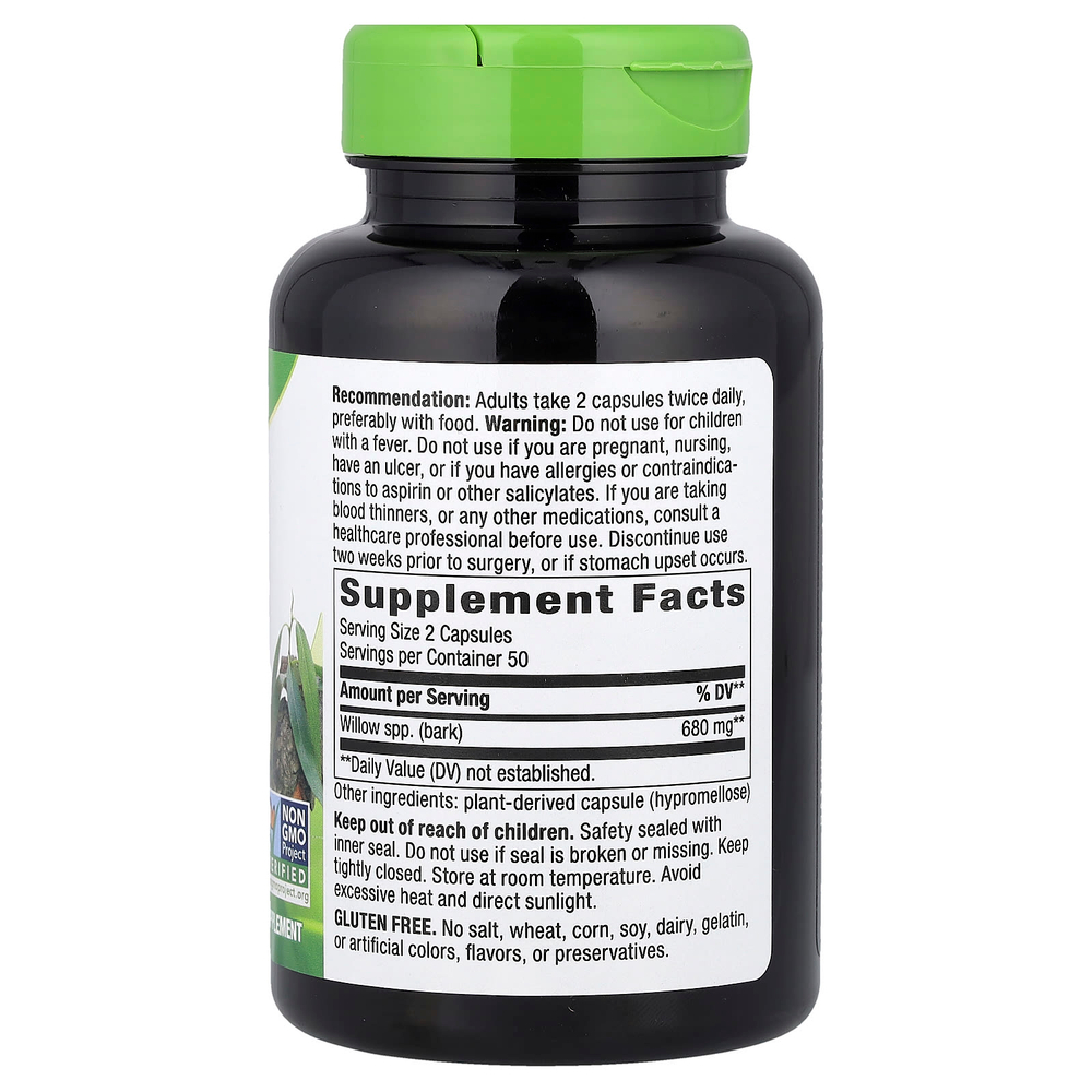 Nature's Way, кора ивы, 100 веганских капсул (340 мг в 1 капсуле)