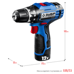 ЗУБР Т7, 12 В, 40 Н·м, 2 АКБ (2 А·ч), дрель-шуруповерт + LED фонарь, кейс, Профессионал (DL-121-22)