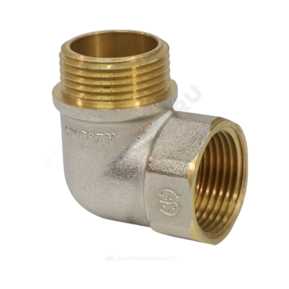 Угольник латунь никель Ду 20 (3/4") ВР/НР 9002 ГОСТ 32585-2013 Aquasfera 9002-02